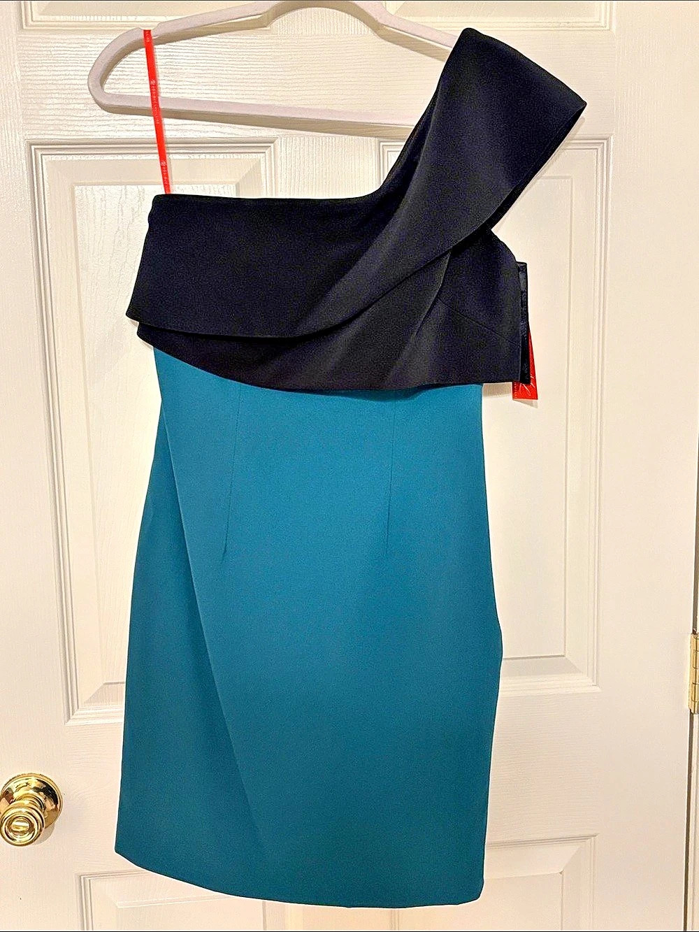 Monique Lhuillier ML Bodycon One Shoulder Mini Cocktail Dress Teal and Black 8